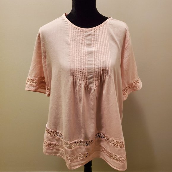 Lace-Trimmed Pink Pintuck Top - Picture 1 of 4
